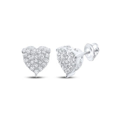 10K Gold Diamond Heart Stud Earrings  1/2 CTW Natural Pave-Set Diamonds in Yellow, White, or Rose Gold  9mm Screw Back Studs