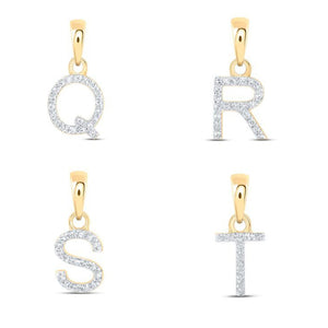Diamond initial pendants for the letters Q, R, S and T in 10k yellow gold
