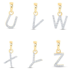 Diamond initial pendants for the letters U, V, W, X, Y and Z in 10k yellow gold
