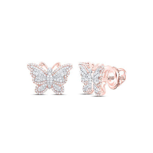 Pair of 10K rose gold diamond butterfly stud earrings