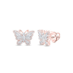 10K Gold Diamond Butterfly Stud Earrings  5/8 CTW Prong-Set Natural Diamonds in Yellow, White, or Rose Gold  12mm x 17mm Screw Backs