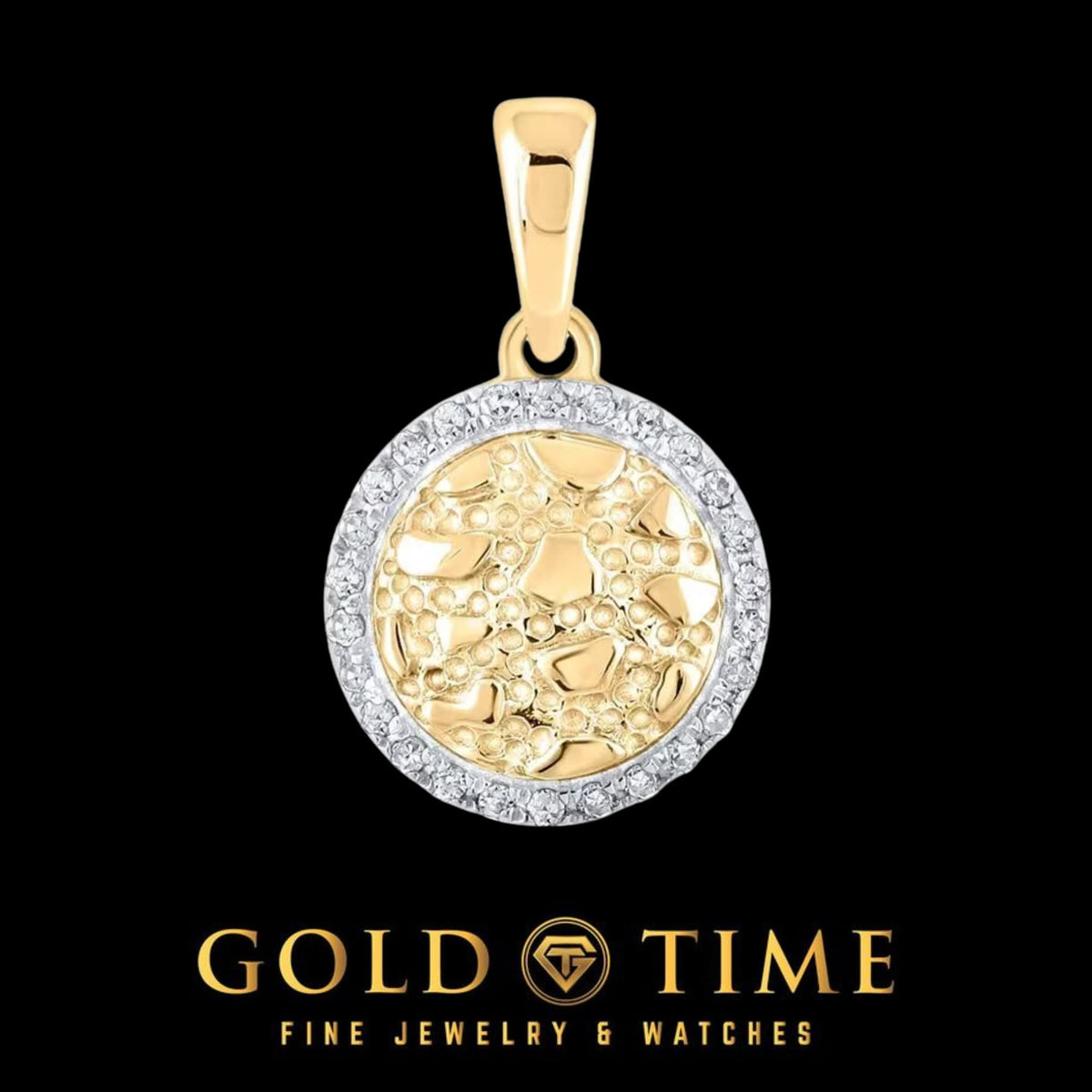 Circle Nugget Pendant 10k Yellow Gold & Diamond 1/20 CTTW