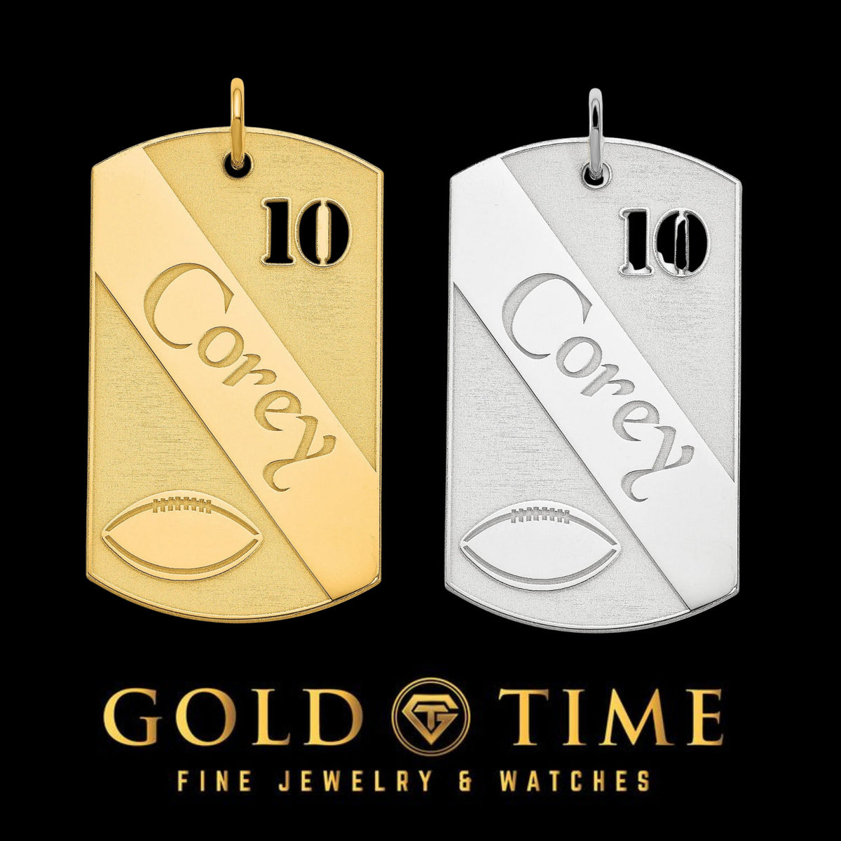 Personalized Football Dog Tag Pendant in Sterling Silver or Gold Plated | Custom Name & Jersey Number Charm | Gift for Athlete or Sports Fan