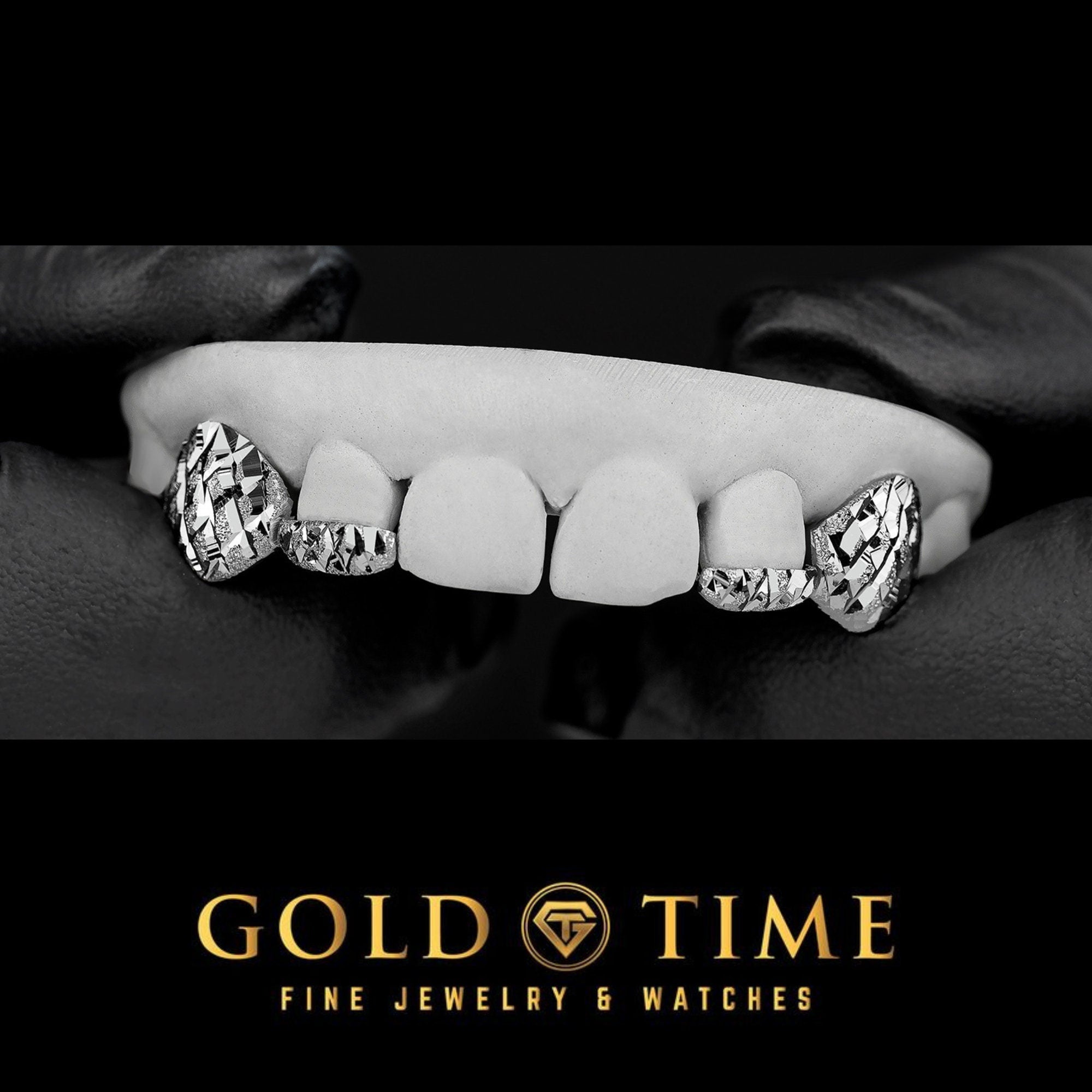 4-Piece Custom Grillz  Trillion Diamond-Cut with Diamond Dust Canines & Incisor Tips