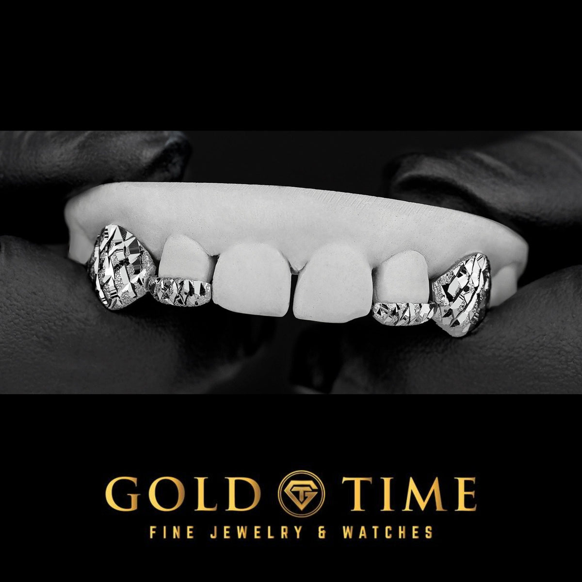 4-Piece Custom Grillz  Trillion Diamond-Cut with Diamond Dust Canines & Incisor Tips