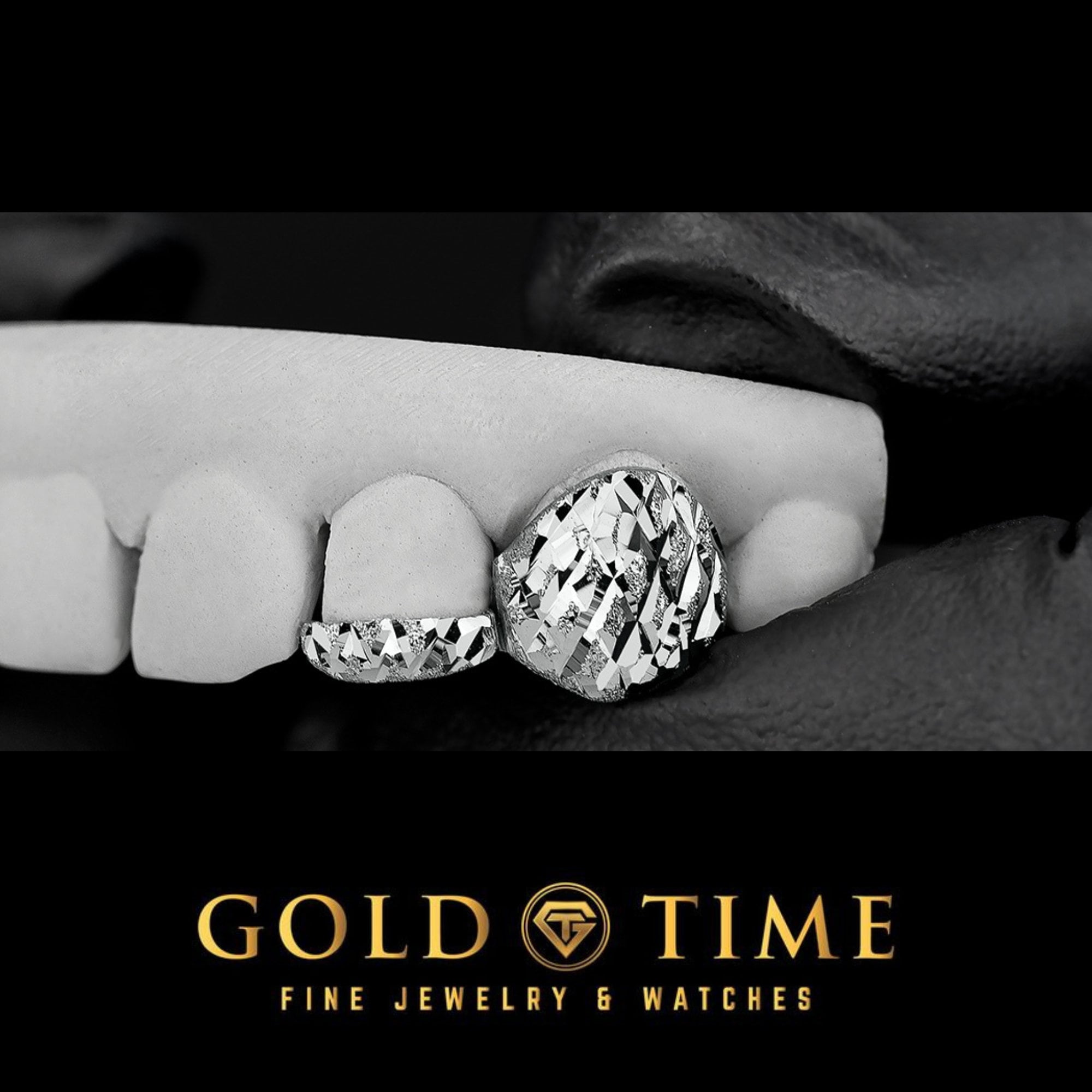 4-Piece Custom Grillz  Trillion Diamond-Cut with Diamond Dust Canines & Incisor Tips