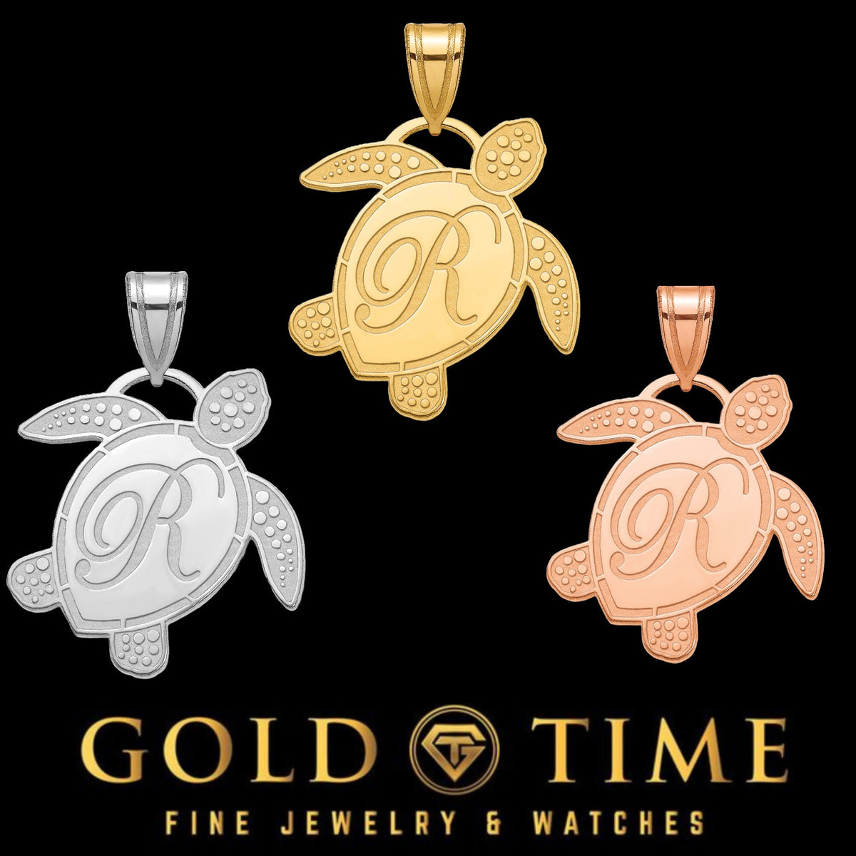 Custom Sea Turtle Pendant with Initial  Personalized Jewelry in Sterling Silver, Gold, or Rose Gold  Gift Box Included