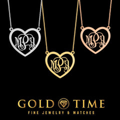 Personalized Custom Heart Monogram Initial Necklace in Gold or Silver