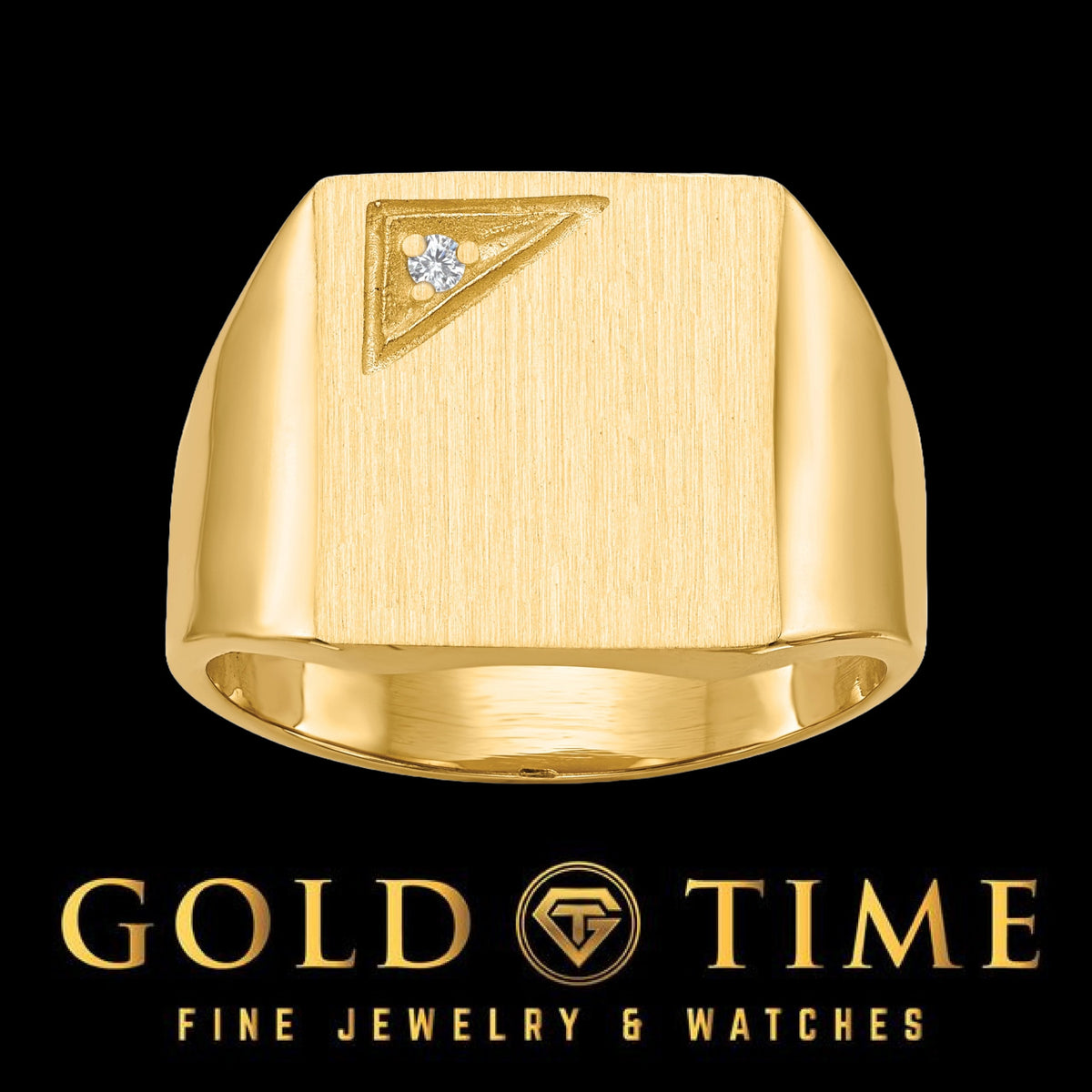 14k Gold Men's Personalized Initial Monogram Signet Ring with Diamond Accent
