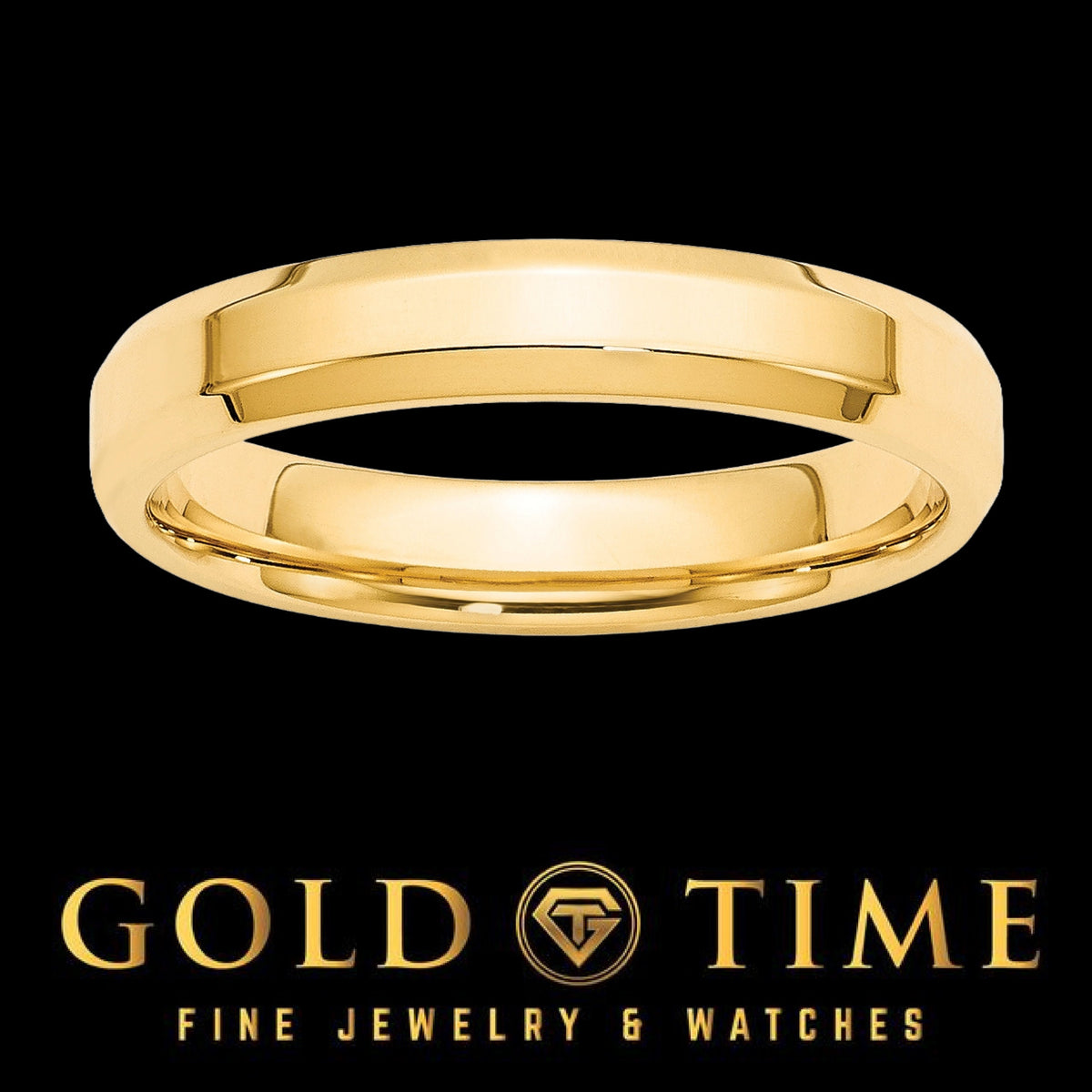 Yellow gold 4mm beveled wedding band