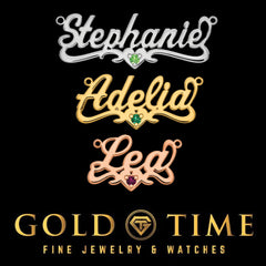 Custom Cursive Name Necklace: Heart & Birthstone, 14K Gold or Sterling Silver