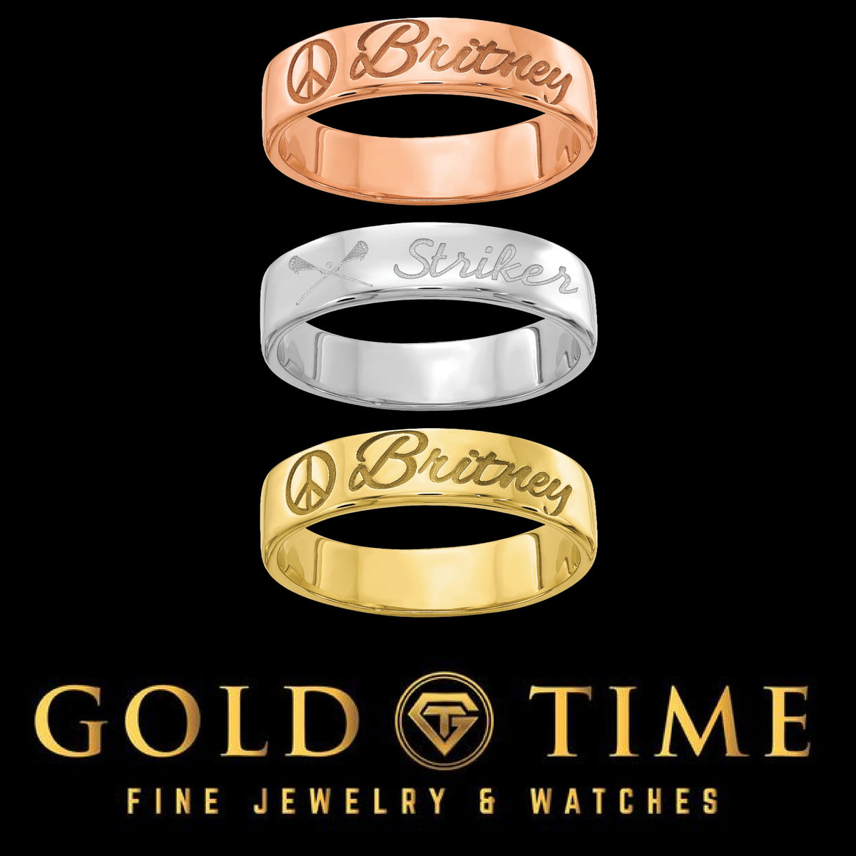 Custom Engraved Name Ring Personalized with Message or Image