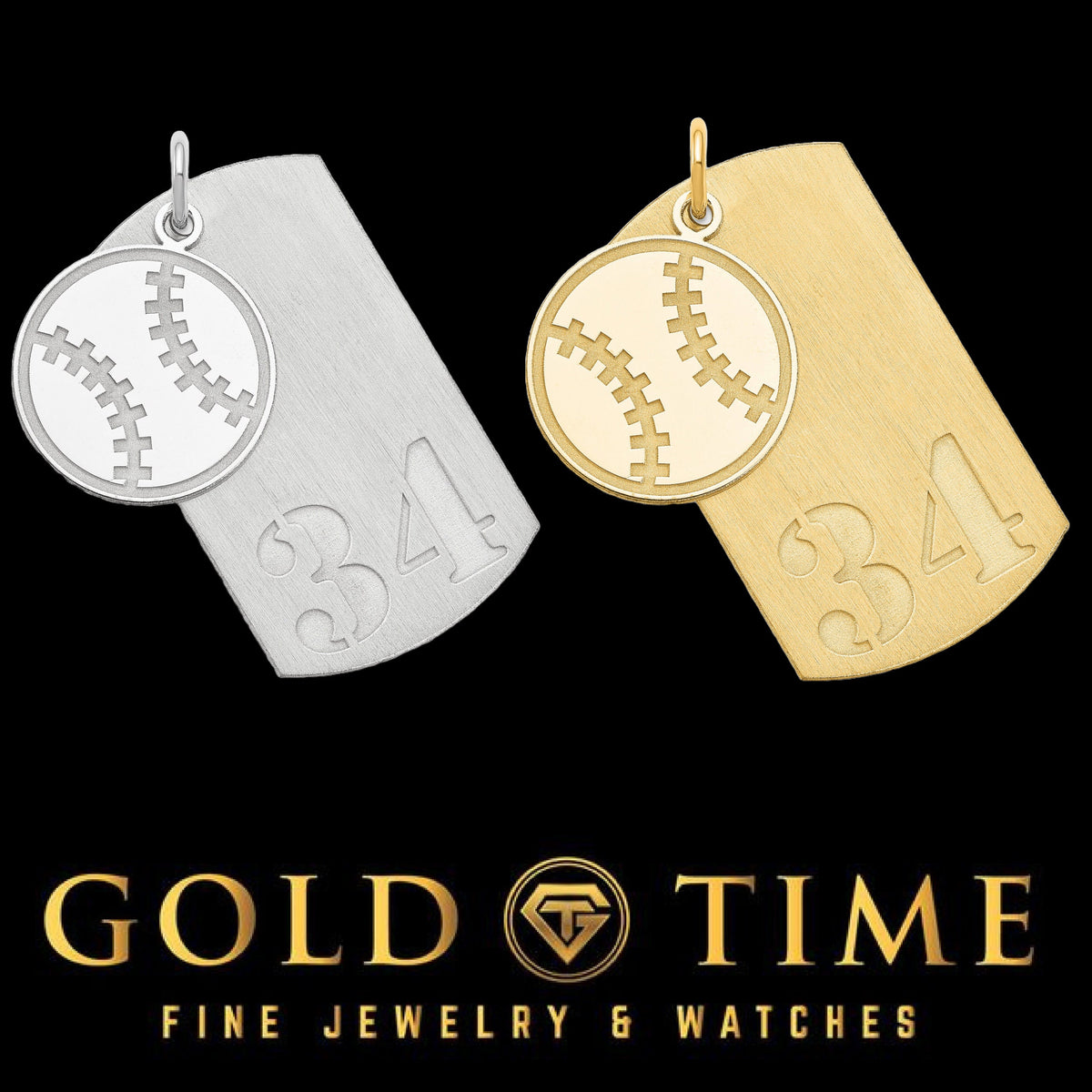 Custom Baseball Dog Tag Charm  Personalized Jersey Number Pendant  Sterling Silver or Gold Plated  Sports Gift for Him  2-Piece Design