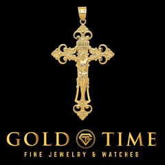 14k Gold INRI Crucifix Pendant for Men & Women  Large Fleur de Lis Cross Charm  Religious Gold Jewelry Gift  Catholic Necklace Pendant