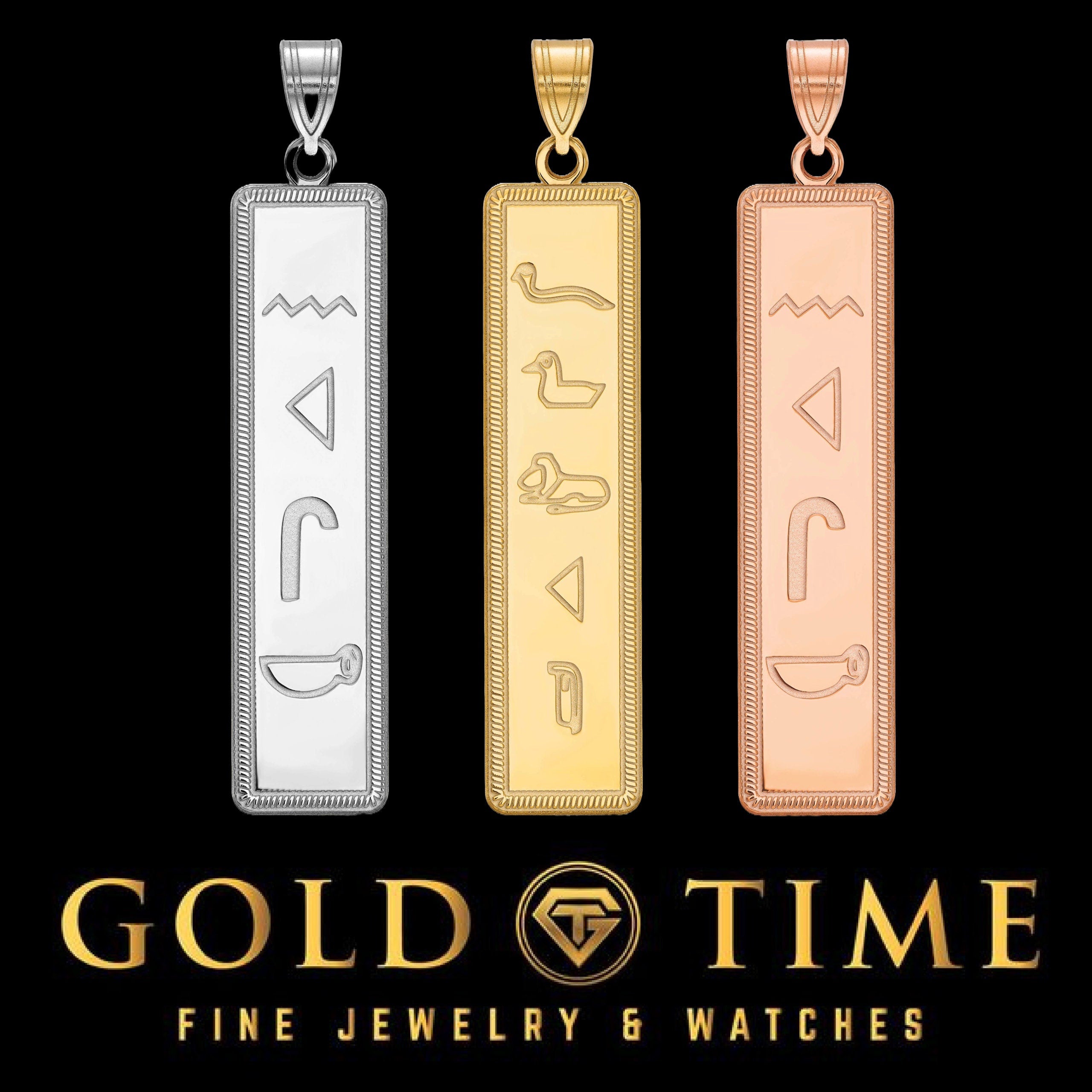 Customizable Egyptian Hieroglyphics Cartouche Pendant: Sterling Silver or Gold