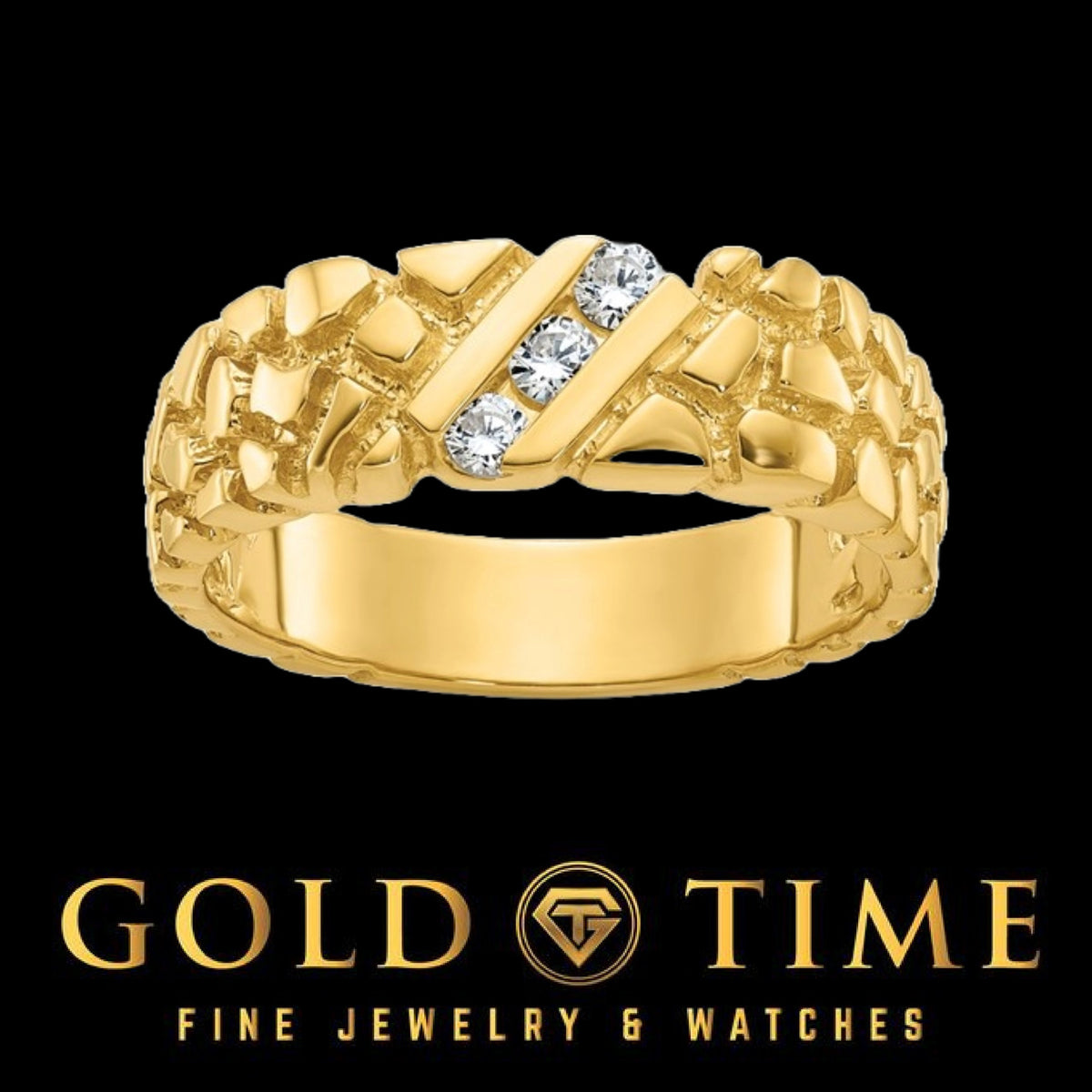 Mens Gold Nugget Diamond Ring - 10k, 14k Ring for Him - Fine Jewelry Gift