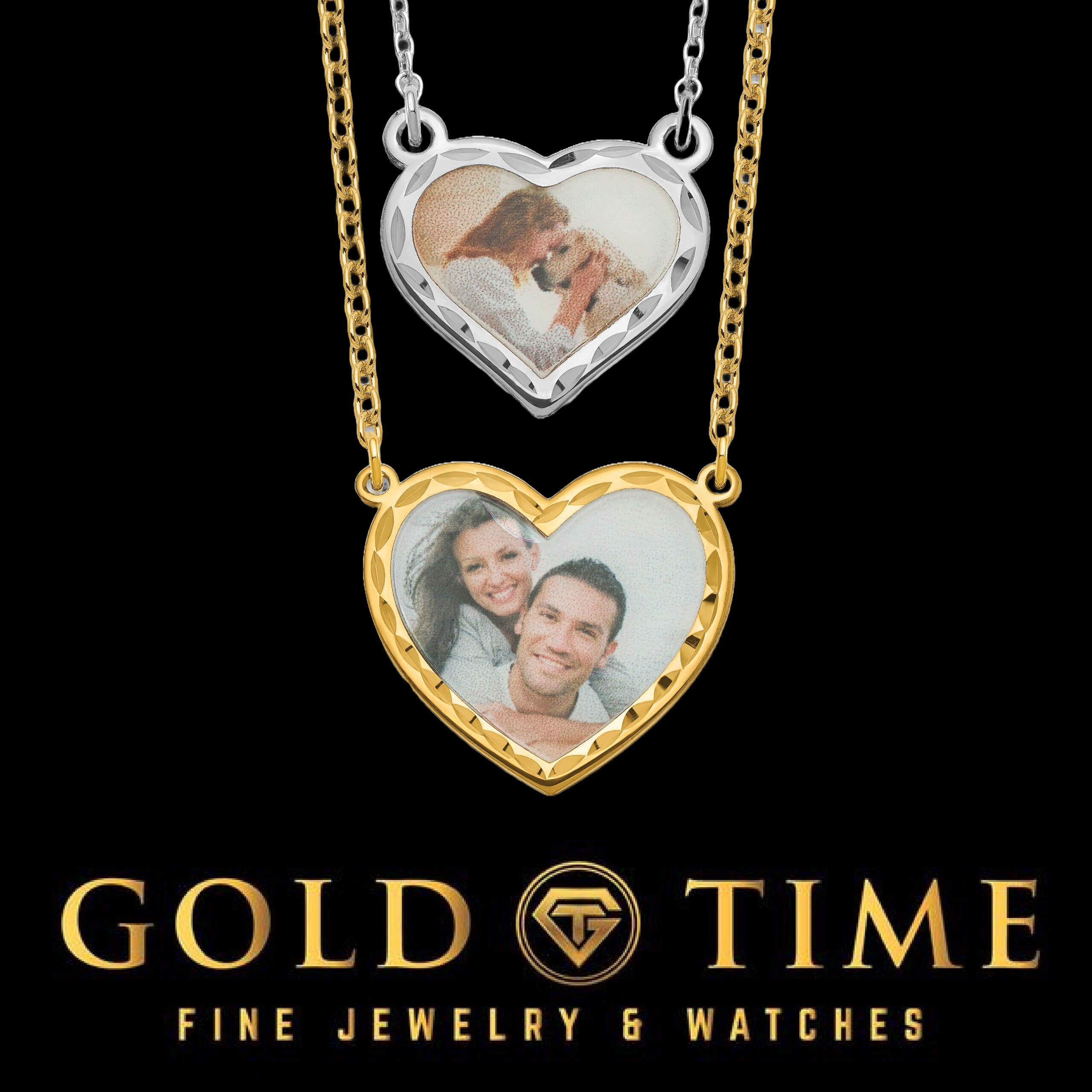 Personalized Heart Photo Pendant Necklace, Sterling Silver/Gold Plated, Diamond-Cut Frame, 18" Chain, Customizable Jewelry Gift for Women