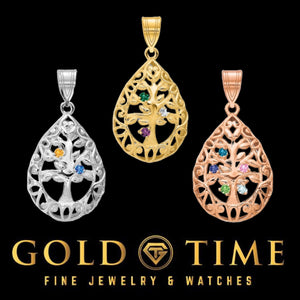 Tree of Life birthstone pendants in sterling silver, yellow gold and rose gold