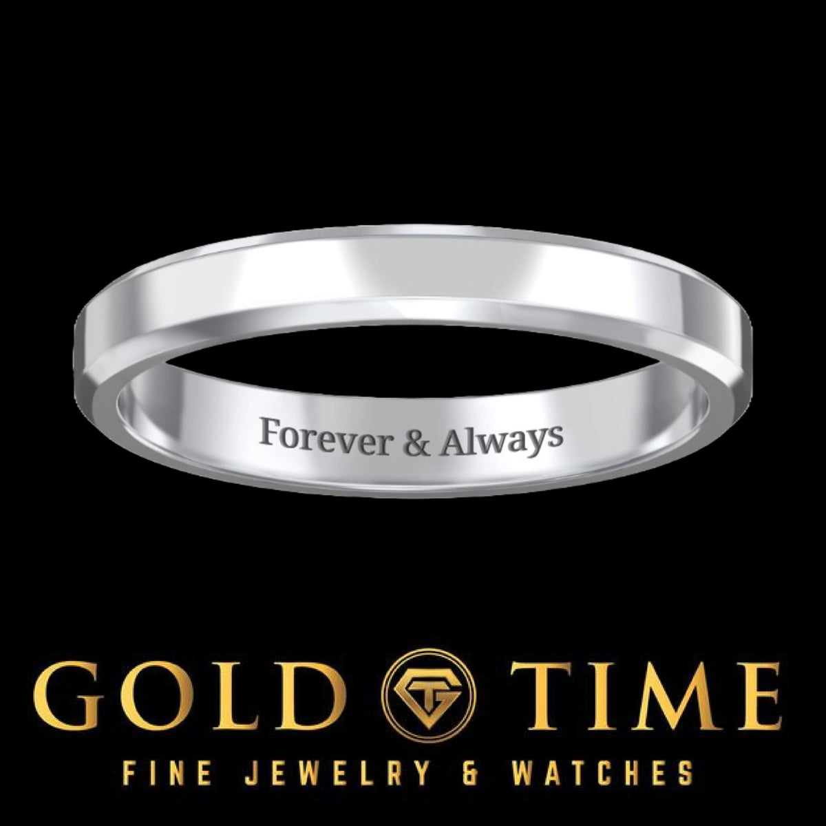 Personalized Sterling Silver Beveled Wedding Band: Engravable Comfort Fit