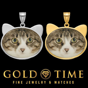 Cat head photo pendants in sterling silver and gold plated silver with a full color cat photo
