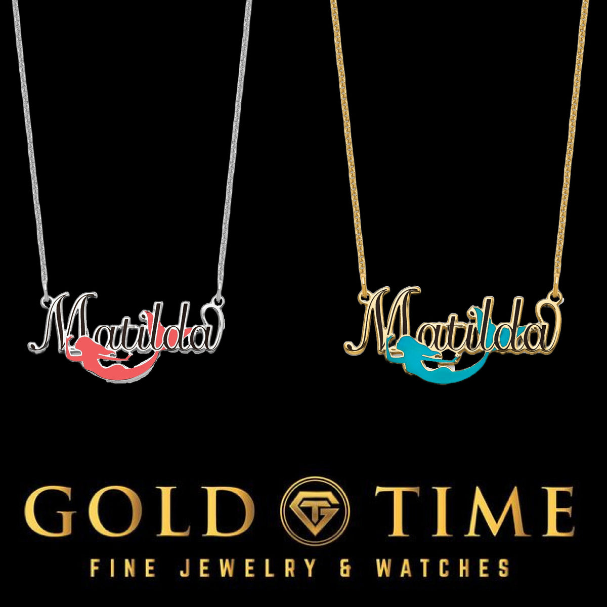 Personalized Mermaid Name Necklace | Custom Sterling Silver or Gold | Kids Gift