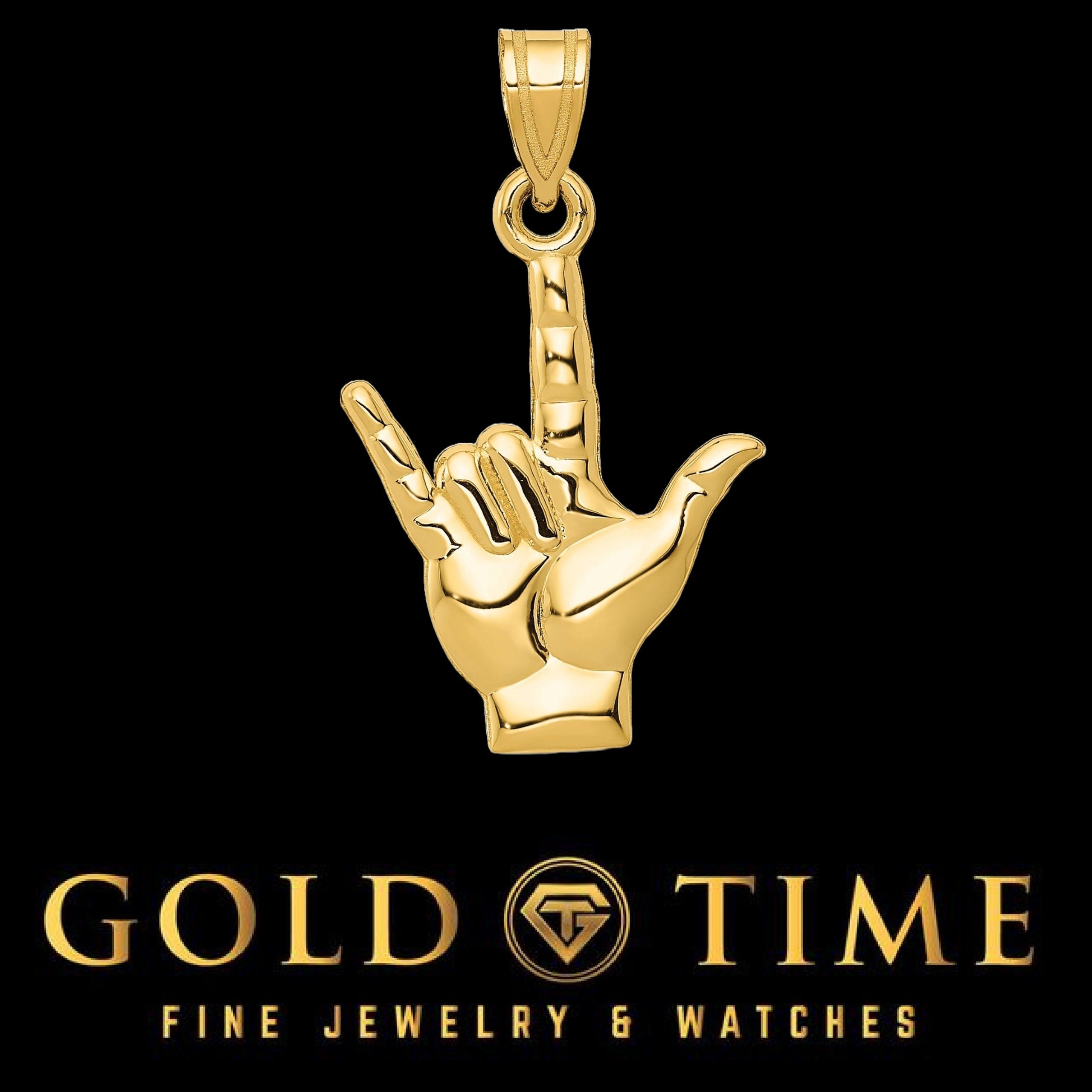 14K Yellow Gold I Love You Hand Pendant - ASL Sign Language Charm