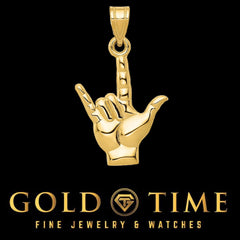 14K Yellow Gold I Love You Hand Pendant - ASL Sign Language Charm