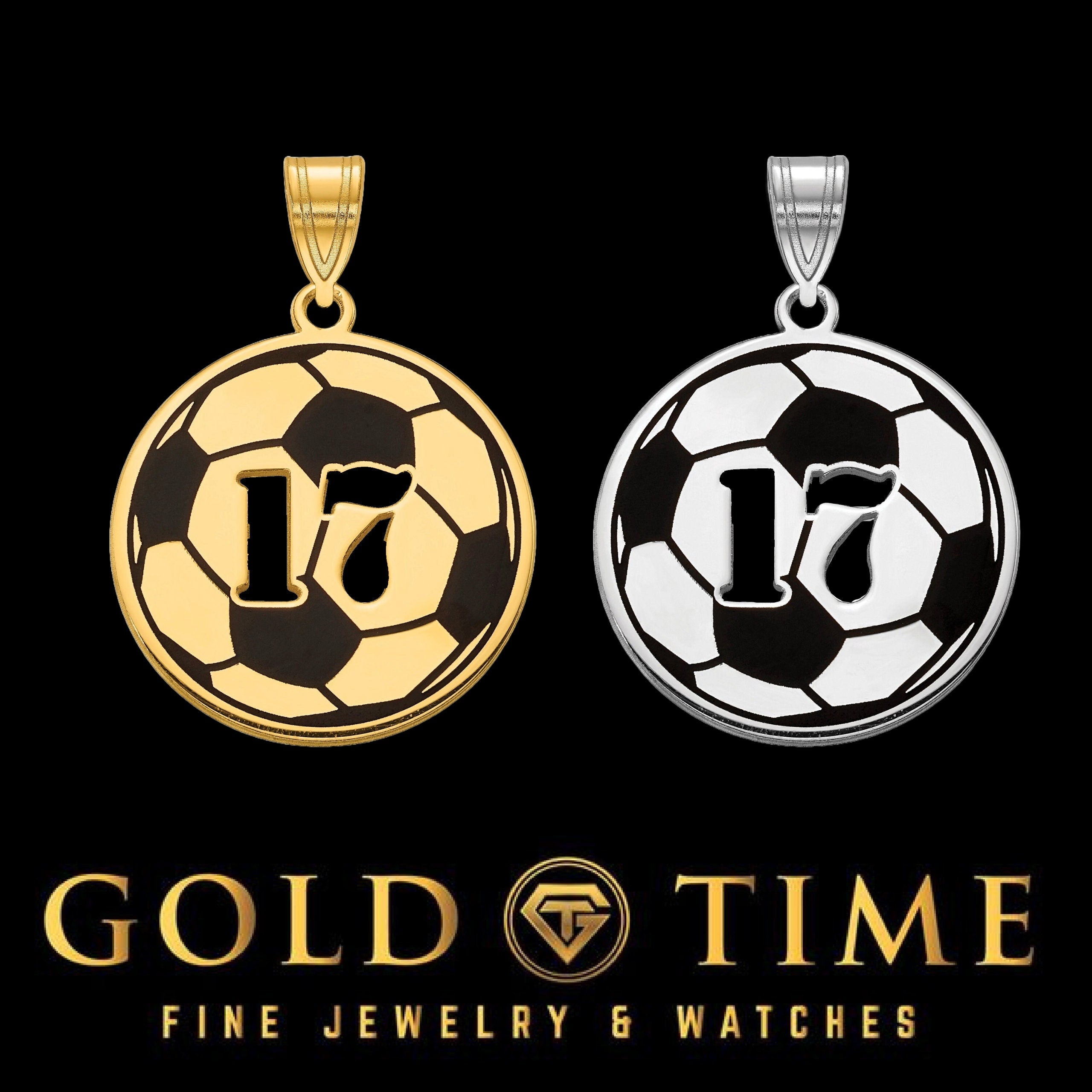 Custom Soccer Number Pendant  22mm Enameled Ball Necklace in Sterling Silver, Gold Plated, 10K or 14K Yellow or White Gold