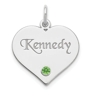 Sterling silver engraved heart pendant on a white background