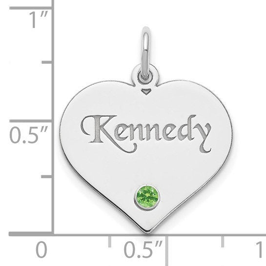 Personalized Sterling Silver Heart Pendant  Custom Engraving (Up to 10 Letters), Birthstone Choice, Elegant Fine Jewelry Gift