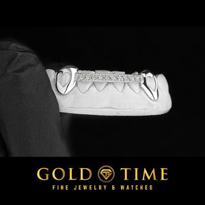 Silver dental model with heart designs on a black background, featuring 'Gold Time' branding.