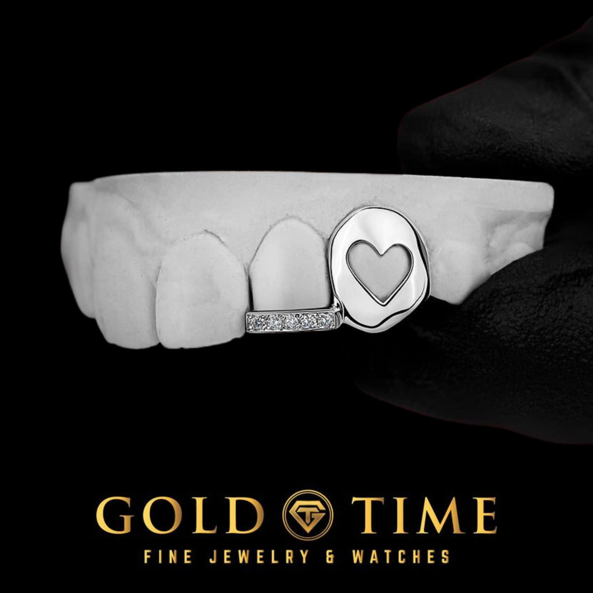 Custom Double Cap Grillz: Heart Cutout, Moissanite Tip - 10k/14k/Silver