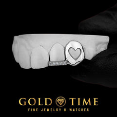 Custom Double Cap Grillz: Heart Cutout, Moissanite Tip - 10k/14k/Silver
