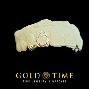 Front view of custom yellow gold heart cut-out trillion double cap