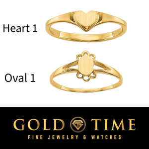 14k gold children's rings in the Heart 1 and Oval 1 designs, labeled