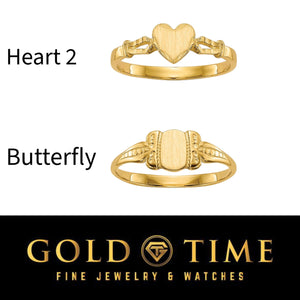 14k gold children's rings in the Heart 2 and Butterfly designs, labeled