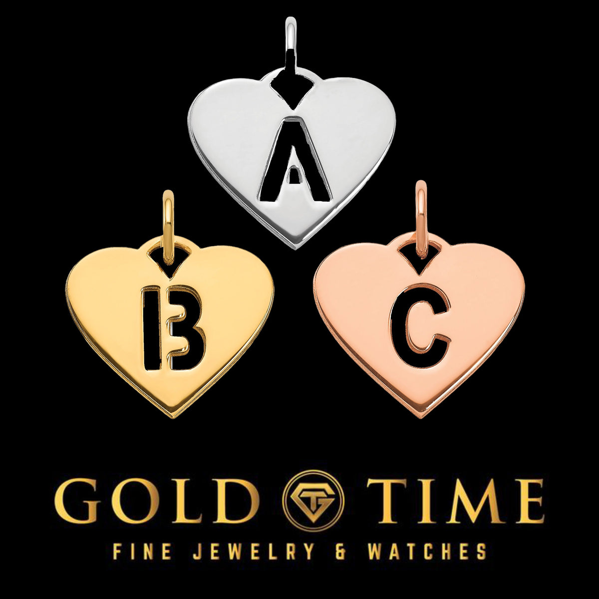 Heart Initial Cut-Out Pendant Charm for Necklace, Bracelet, or Anklet - Available in Sterling Silver, 10k & 14k - Yellow, White, Rose