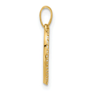 Side profile of the 14k gold cubic zirconia heart pendant showing its slim depth and bail