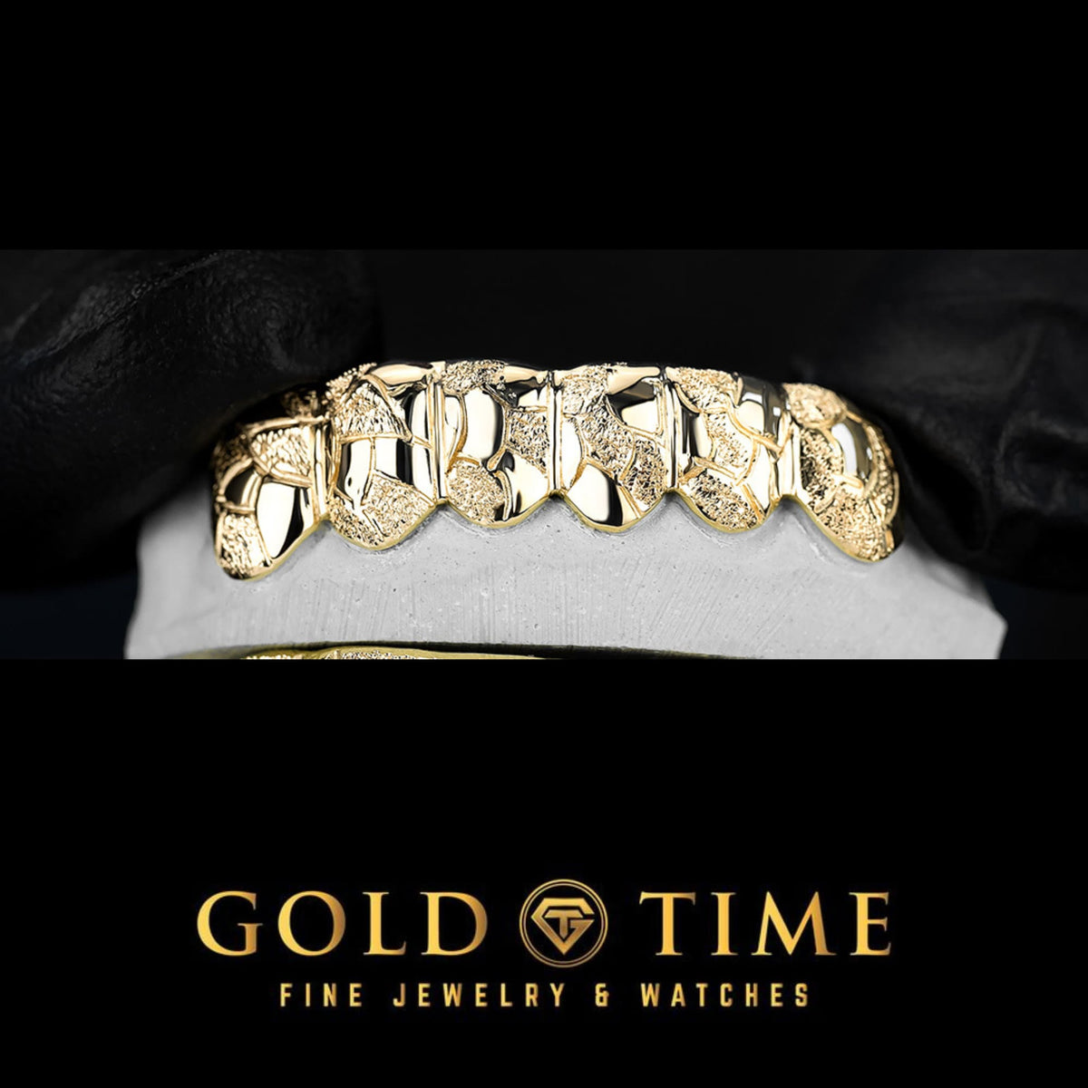 Custom 6 Tooth Grillz with Nugget and Diamond Dust Finish - Made to Order - Gold or Silver Grill - Handmade Luxury Grillz for Men and Women