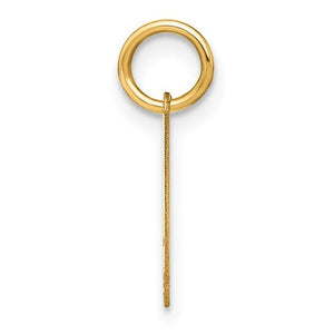 Side profile of the yellow gold heart initial pendant showing its thin flat profile and round bail