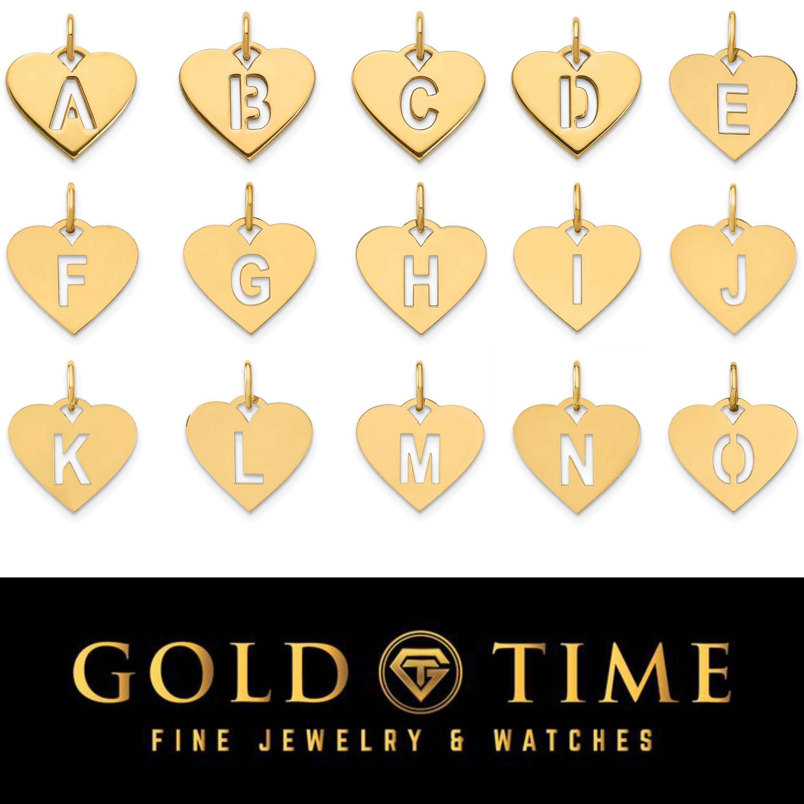 Heart Initial Cut-Out Pendant Charm for Necklace, Bracelet, or Anklet - Available in Sterling Silver, 10k & 14k - Yellow, White, Rose