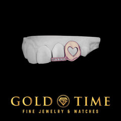 Custom Double Cap Grillz: Heart Cutout, Moissanite Tip - 10k/14k/Silver
