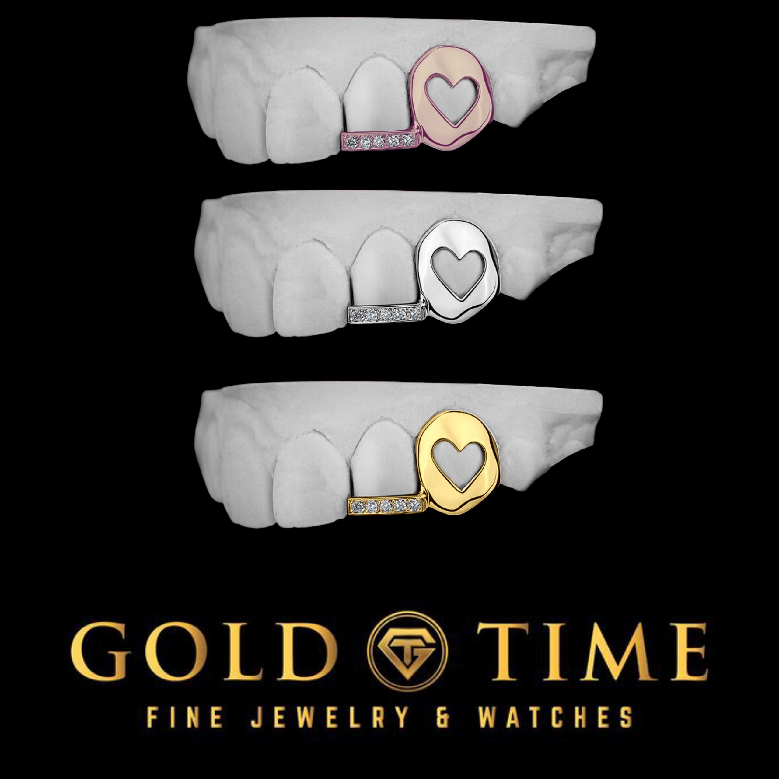 Custom Double Cap Grillz: Heart Cutout, Moissanite Tip - 10k/14k/Silver