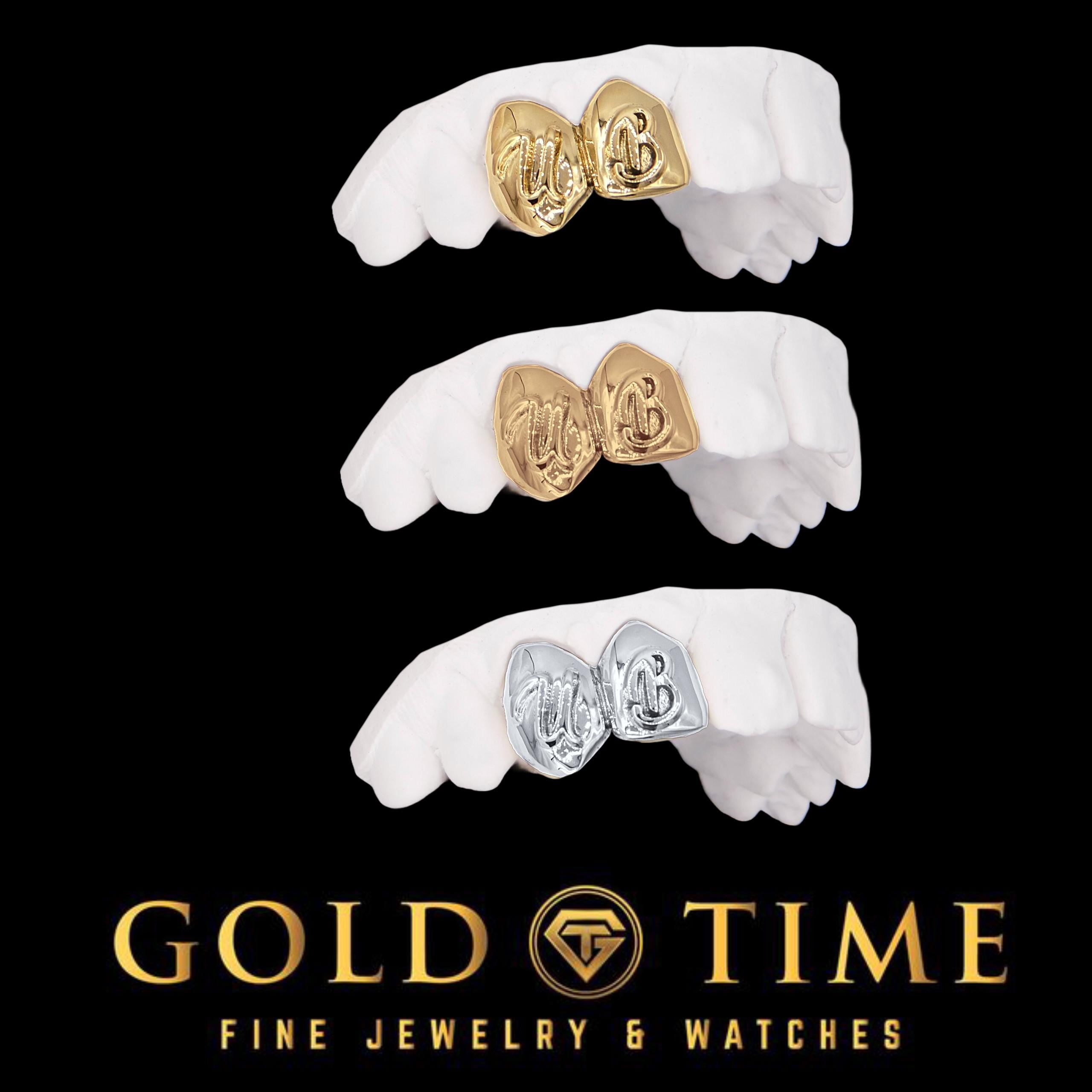 Custom Embossed Letter Grillz: Handmade Gold or Silver Double Cap