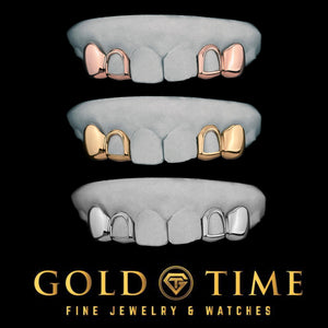 4-piece custom grillz set with open face incisors and solid canines