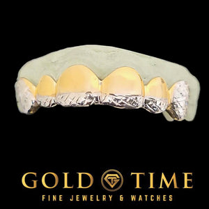 Two-tone diamond-cut trillion tip 6-piece grillz