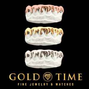 Custom 8 piece drip grillz in rose, yellow, and white gold