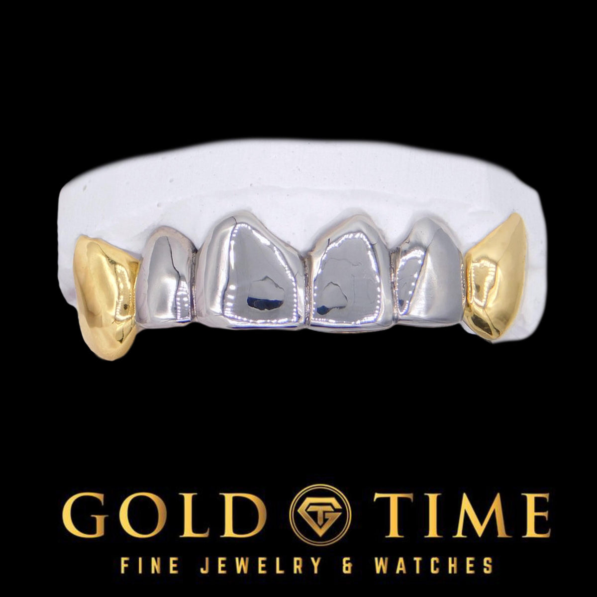 Two-Tone Grillz: 10K/14K Gold & Silver, Custom Fit, Impression Kit