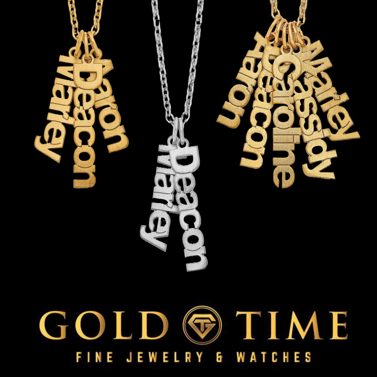 Custom Vertical Name Charm Necklace  Up to 5 Names, Gold or Silver, Personalized Jewelry Gift, Made to Order Nameplate Necklace