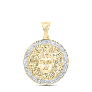 10K yellow gold Medusa pendant with a natural diamond halo
